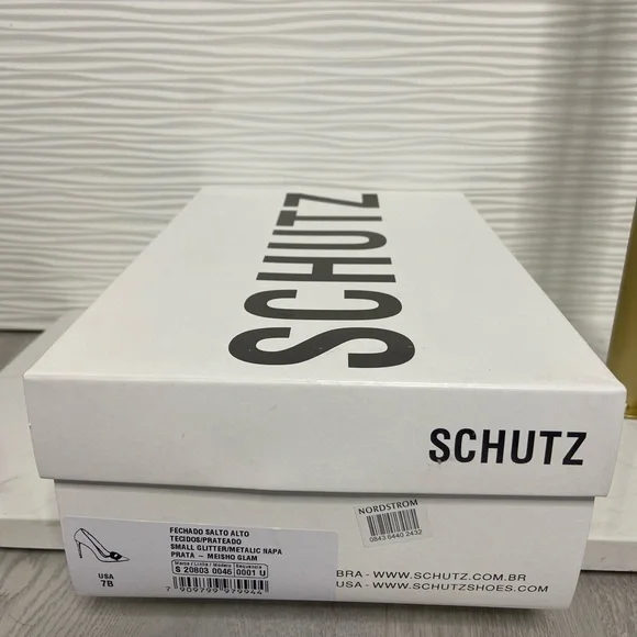 SCHUTZ Meisho Glam Silver Metallic Pointed Toe Heels Size 7 - Picture 7 of 8